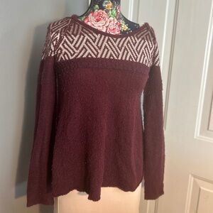 Free People Maroon Geometric Sweater
